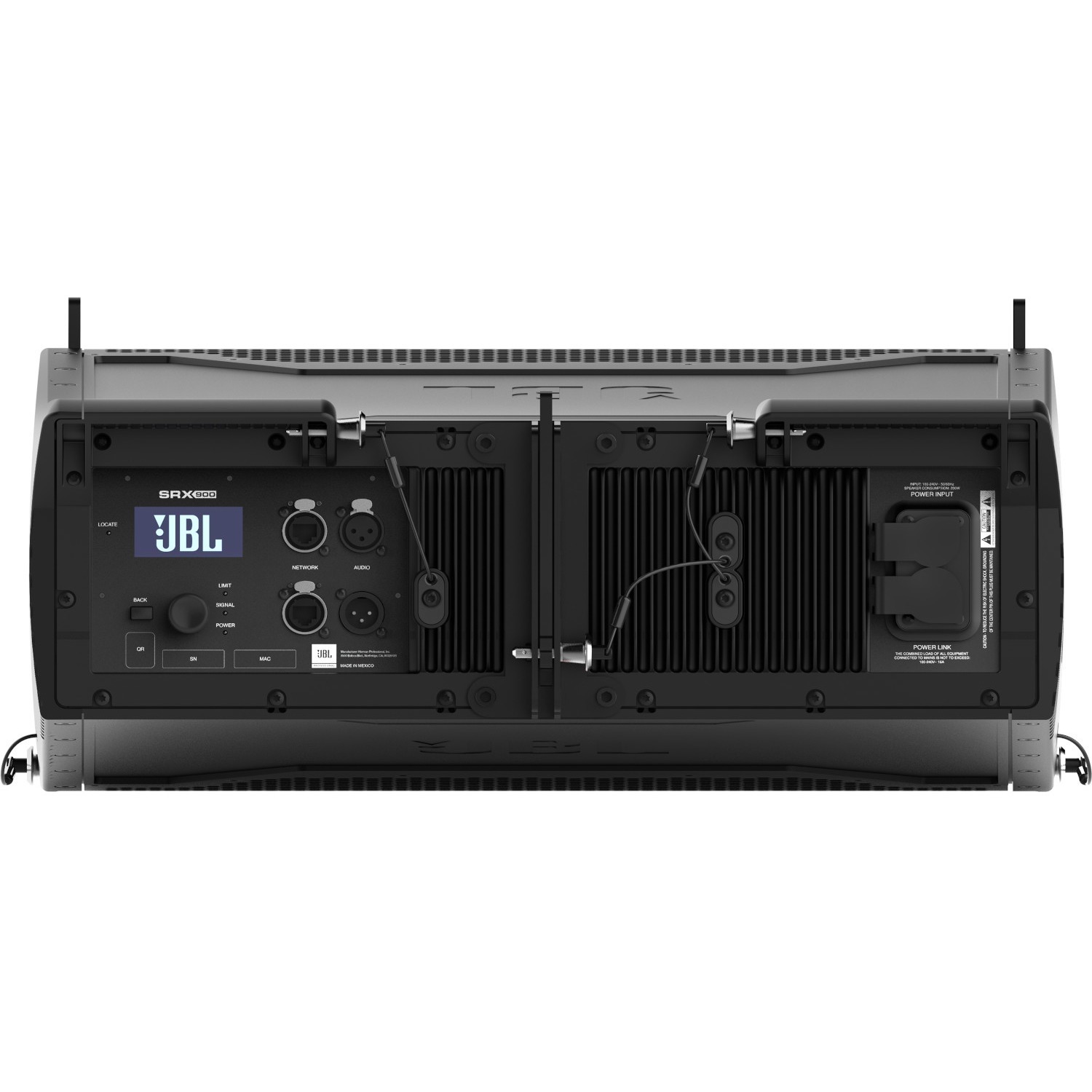 JBL powered dual 6.5-inch 2-way line array speaker with 120-degree coverage — rear view