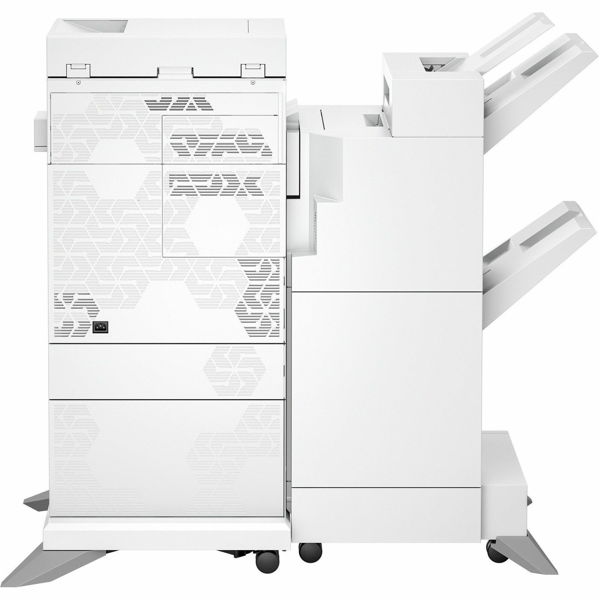 HP Color LaserJet Enterprise Flow MFP 6800zfw+ color laser multifunction printer — rear view