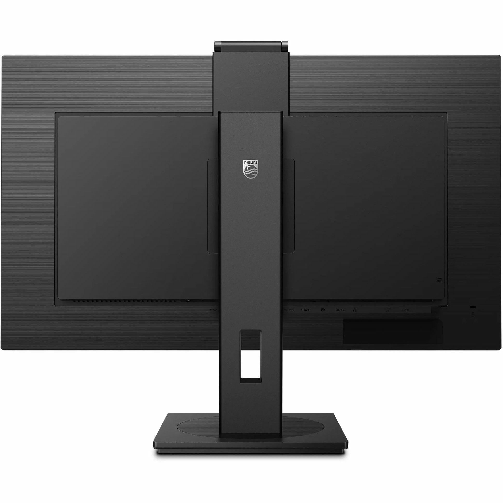 Philips 329P1H 32-inch 4K UHD USB-C docking monitor with webcam and height-adjustable stand — rear view