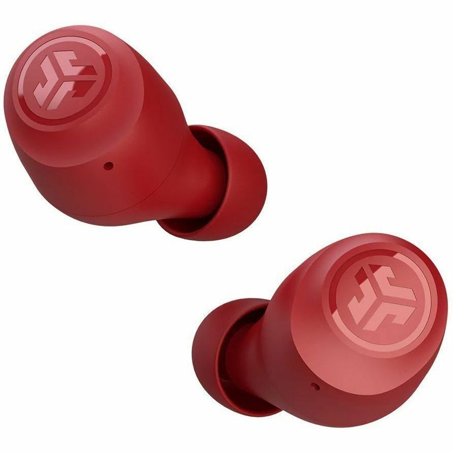 JLab Go Air Pop true wireless earbuds in rose with charging case — rear view