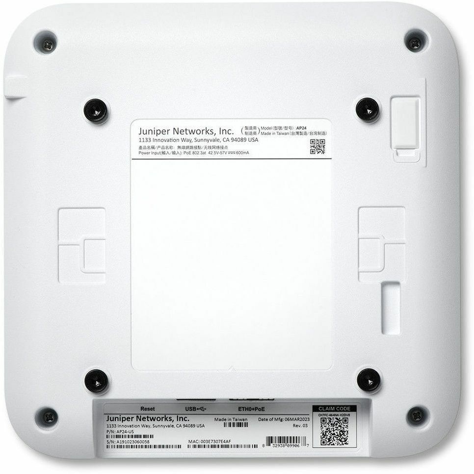 Juniper Mist AP24 3-year bundle with 2 service subscriptions for enterprise wireless support — rear view