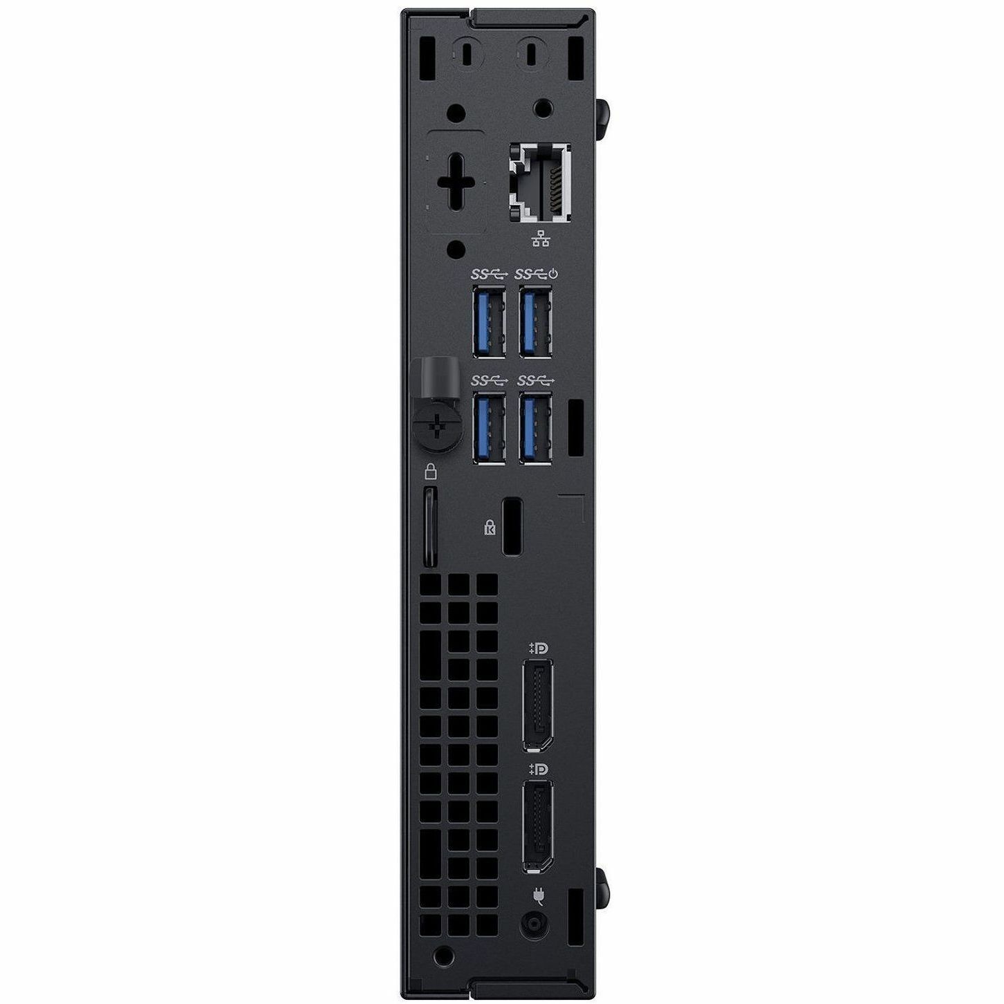 Refurbished Dell OptiPlex 7060 Micro desktop with Core i5, 16 GB RAM, and 256 GB SSD — rear view