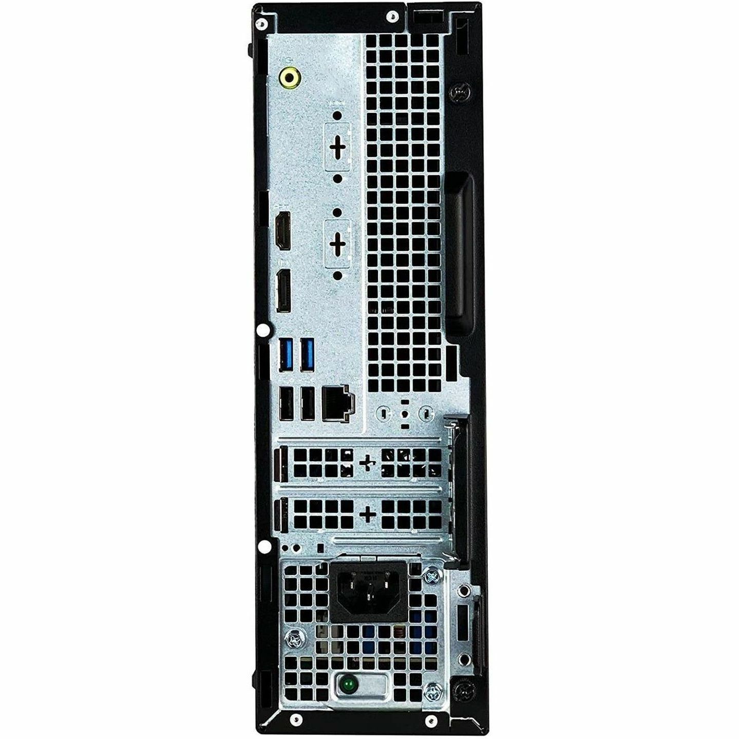 Refurbished Dell OptiPlex 3070 Small Form Factor business desktop with Core i5, 16 GB RAM, and SSD — rear view