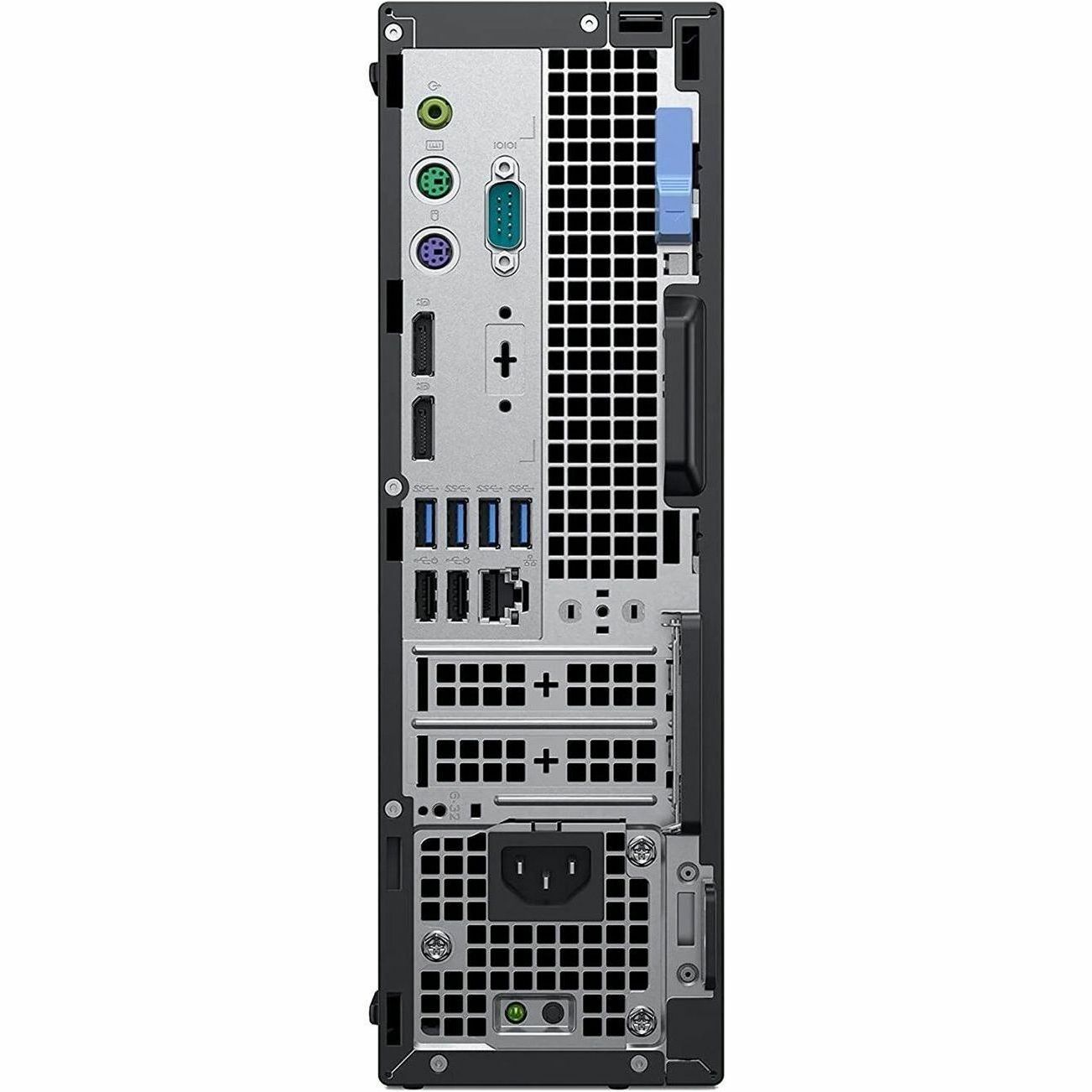 Refurbished Dell OptiPlex 7060 Small Form Factor business desktop with Core i7, 32 GB RAM, and 500 GB SSD — rear view