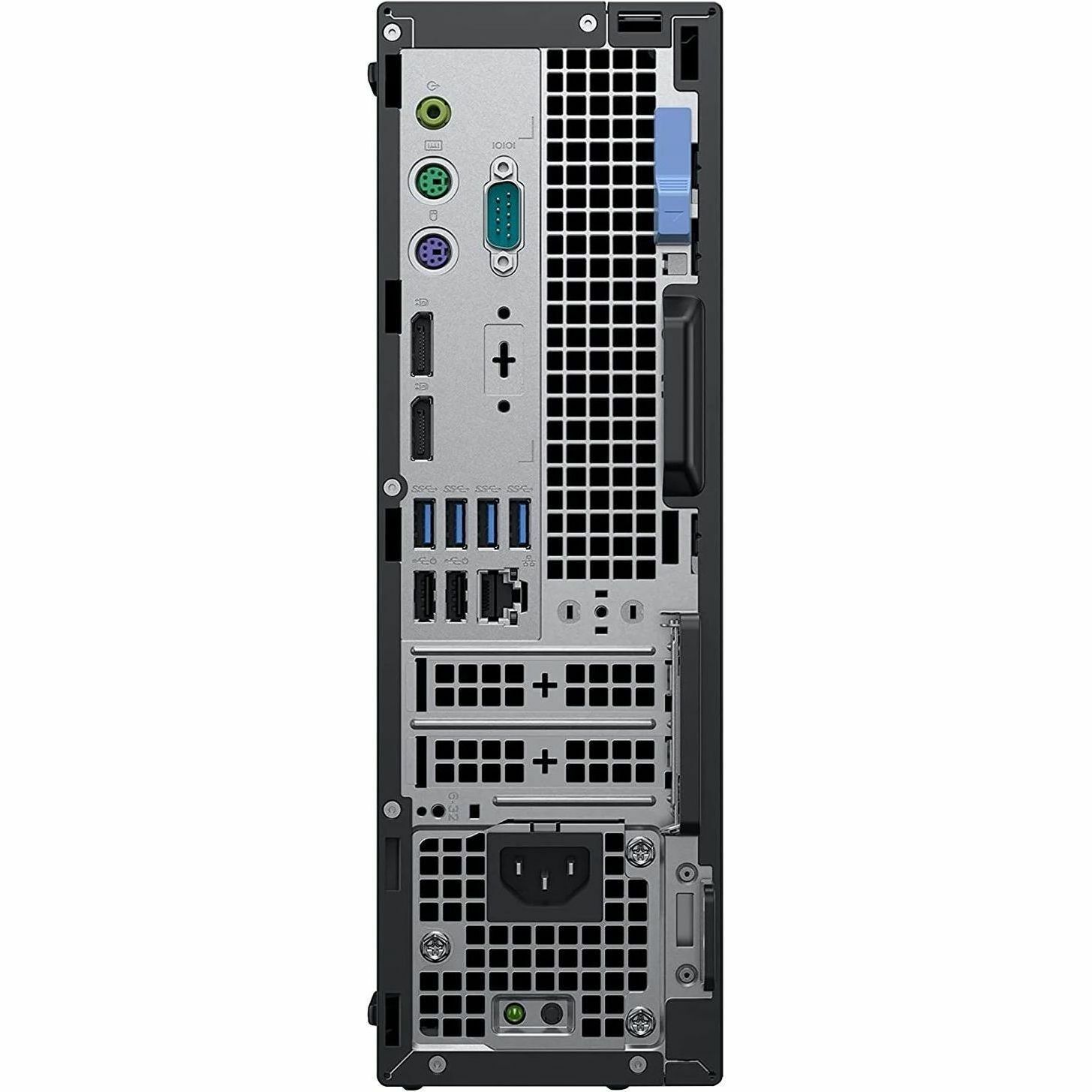 Refurbished Dell OptiPlex 7060 small form factor desktop with Core i7, 16 GB RAM, and 512 GB SSD — rear view