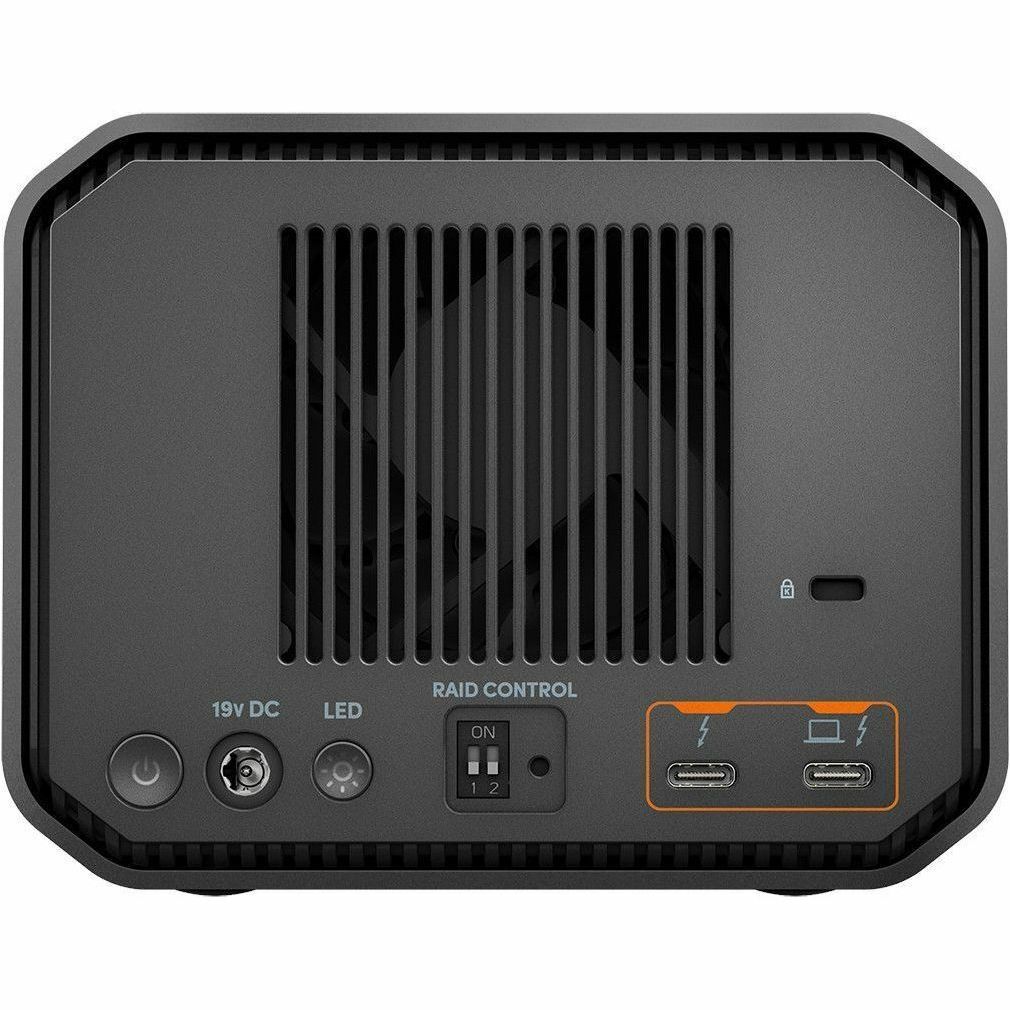 SanDisk Professional G-RAID MIRROR 36 TB desktop RAID array with Thunderbolt 3 — rear view