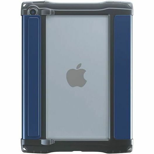 Blue rugged folio case for iPad 10.9 Gen 10 with air-cell edge protection and clear back window — rear view