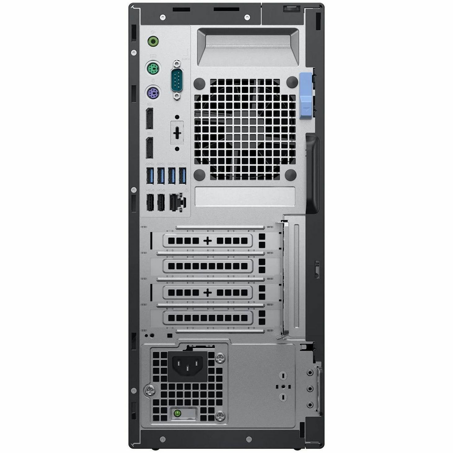 Refurbished Dell OptiPlex 7060 Tower business desktop with Core i7, 16 GB RAM, and 512 GB SSD — rear view