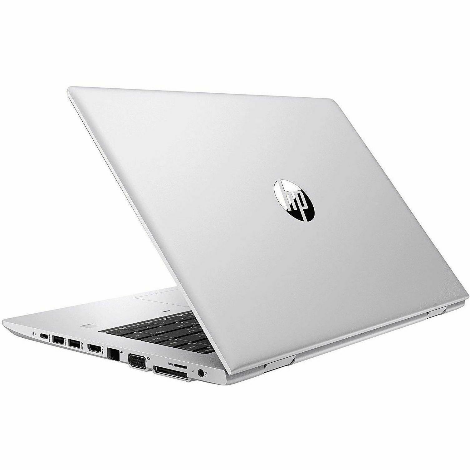 Refurbished HP ProBook 640 G5 business laptop with 14-inch HD display, Core i5, 16 GB RAM, and 512 GB SSD — rear view