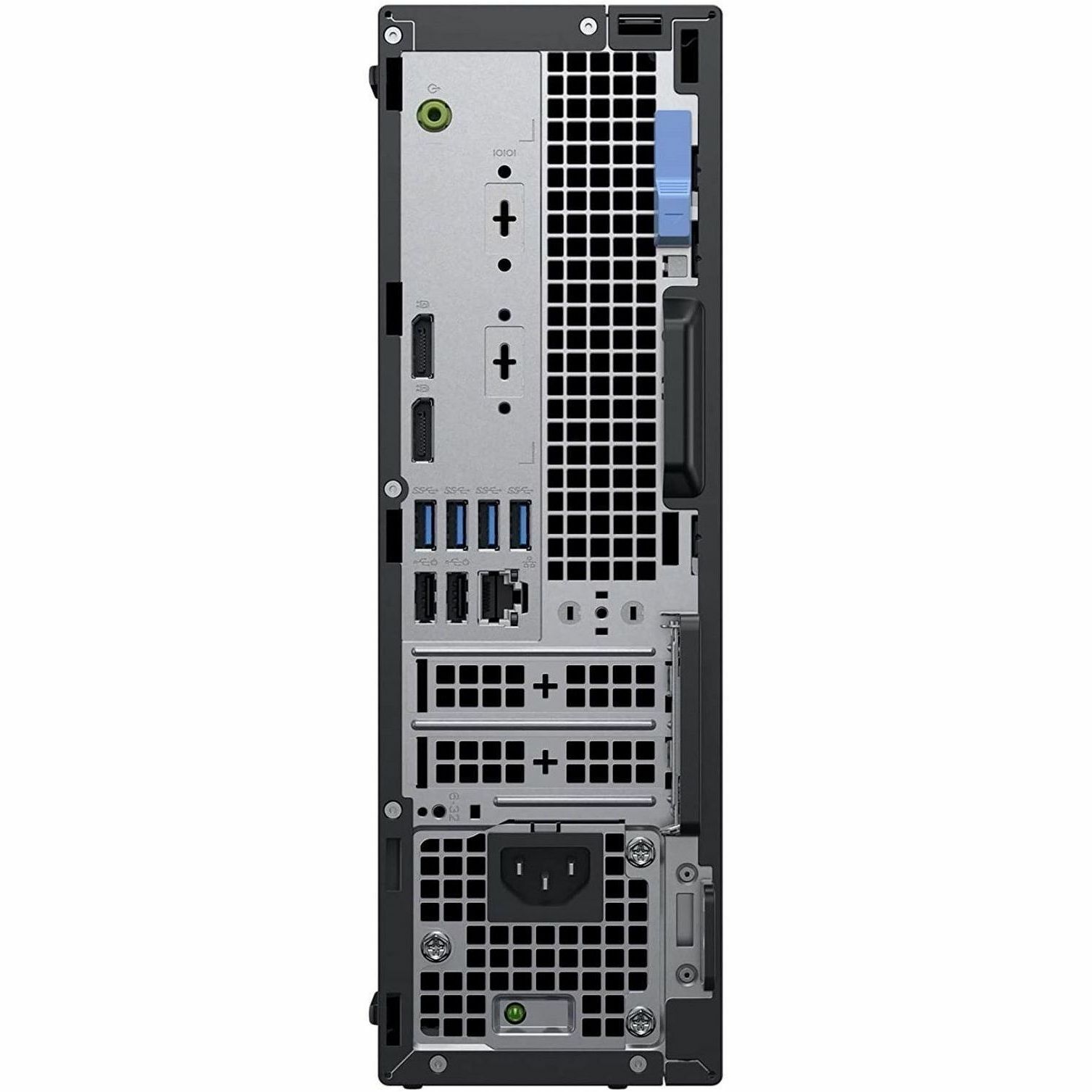 Refurbished Dell 5070 Small Form Factor business desktop with Core i7, 16 GB RAM, and 256 GB SSD — rear view