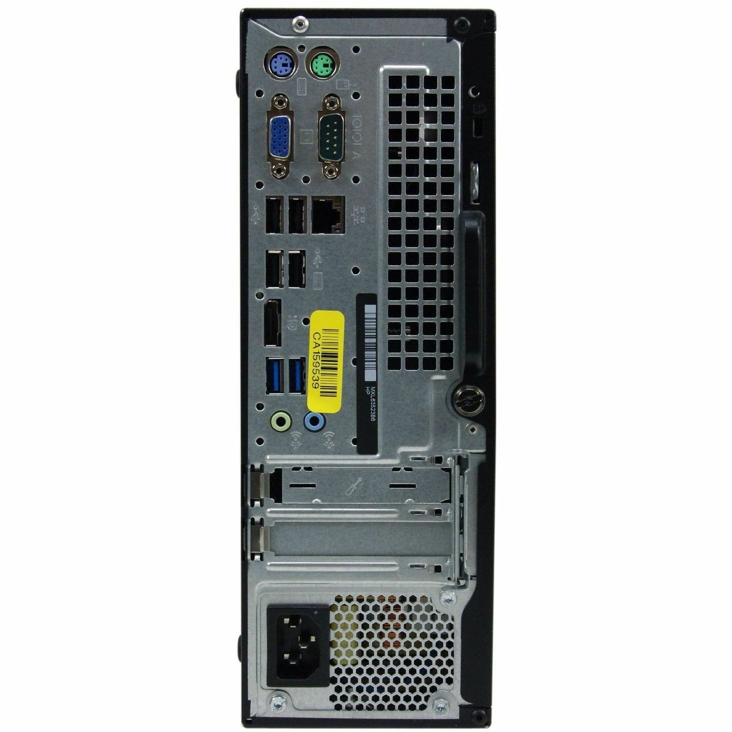 Refurbished HP 400 G3 Small Form Factor business desktop with Core i5, 16 GB RAM, and 256 GB SSD — rear view
