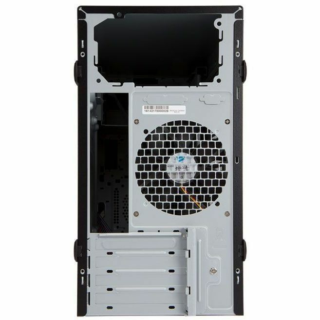 IN WIN EM048.CQ450TB3 micro-ATX mini tower case with pre-installed 450 W power supply — rear view