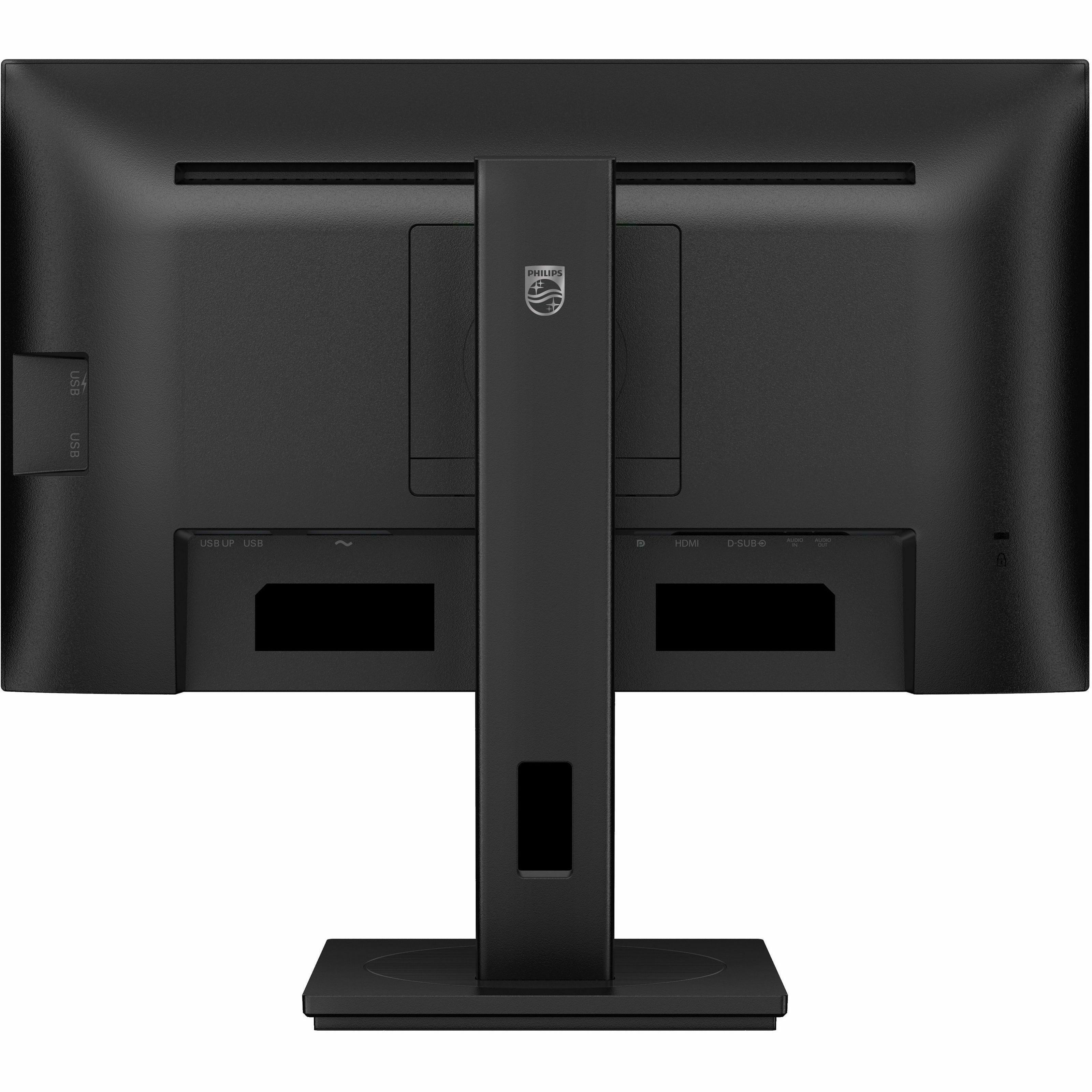 Philips 222S9JML 22-inch Full HD LED monitor with USB hub, HDMI, DisplayPort, VGA, and height-adjustable stand — rear view