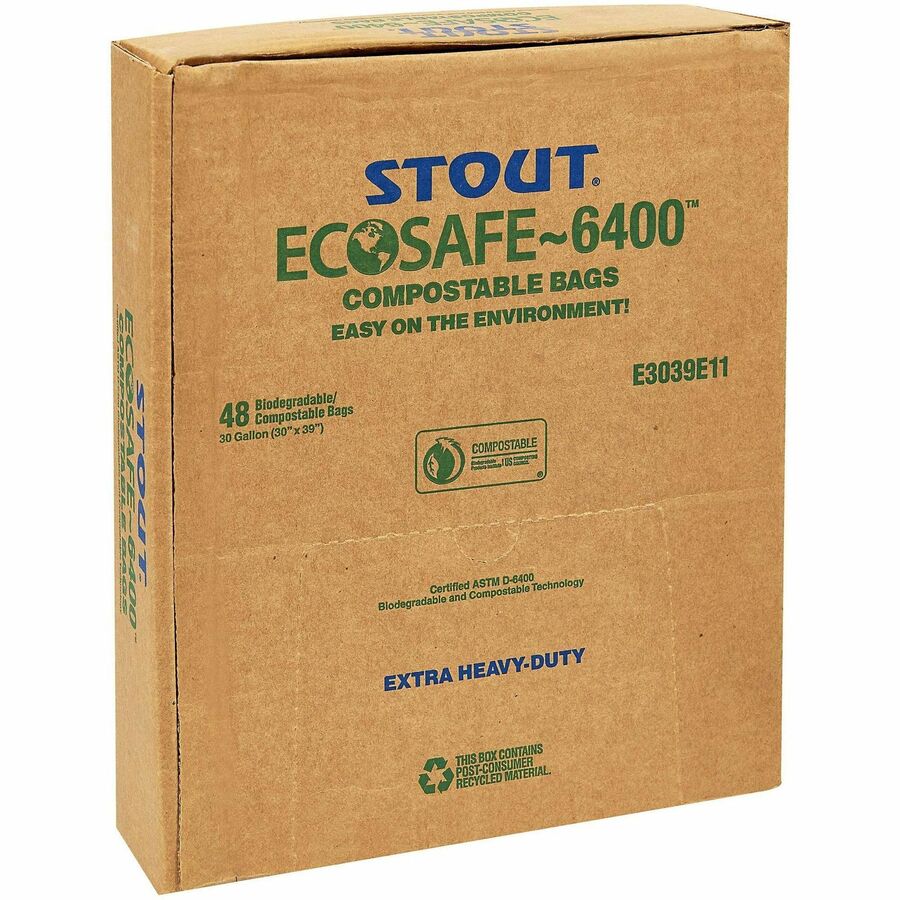 Stout T4349B15 Total Recycled Content Plastic Trash Bags 56 Gal