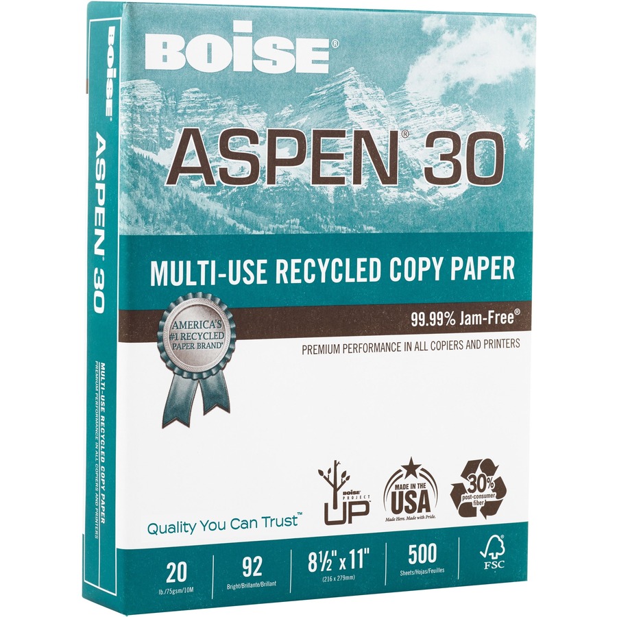 BOISE ASPEN 30 Recycled MultiUse Copy Paper, 8.5" x 11" Letter, 92