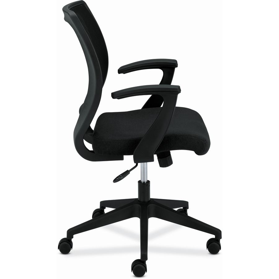 Basyx by HON Mesh Mid-Back Task Chair | Center-Tilt | Fixed Arms | Black Fabric