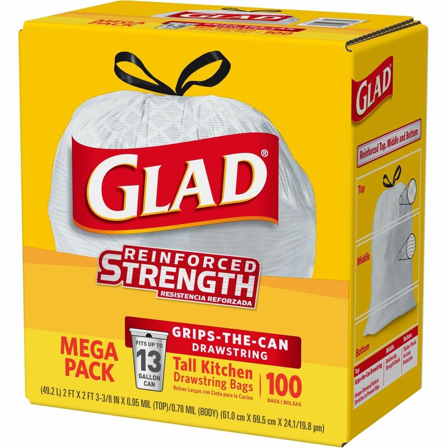 Glad 13-Gal. Tall Kitchen Drawstring Plastic Trash Bags