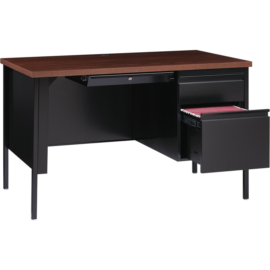 Union & Scale Essentials Single-Pedestal L-Shaped Desk with Integrated Power Management, 59.8 x 59.8 x 29.7, Natural Wood/Black