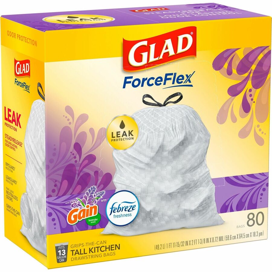 Glad ForceFlex Kitchen Bags, Tall, Drawstring, Gain Original Scent, 13 Gallon - 80 bags