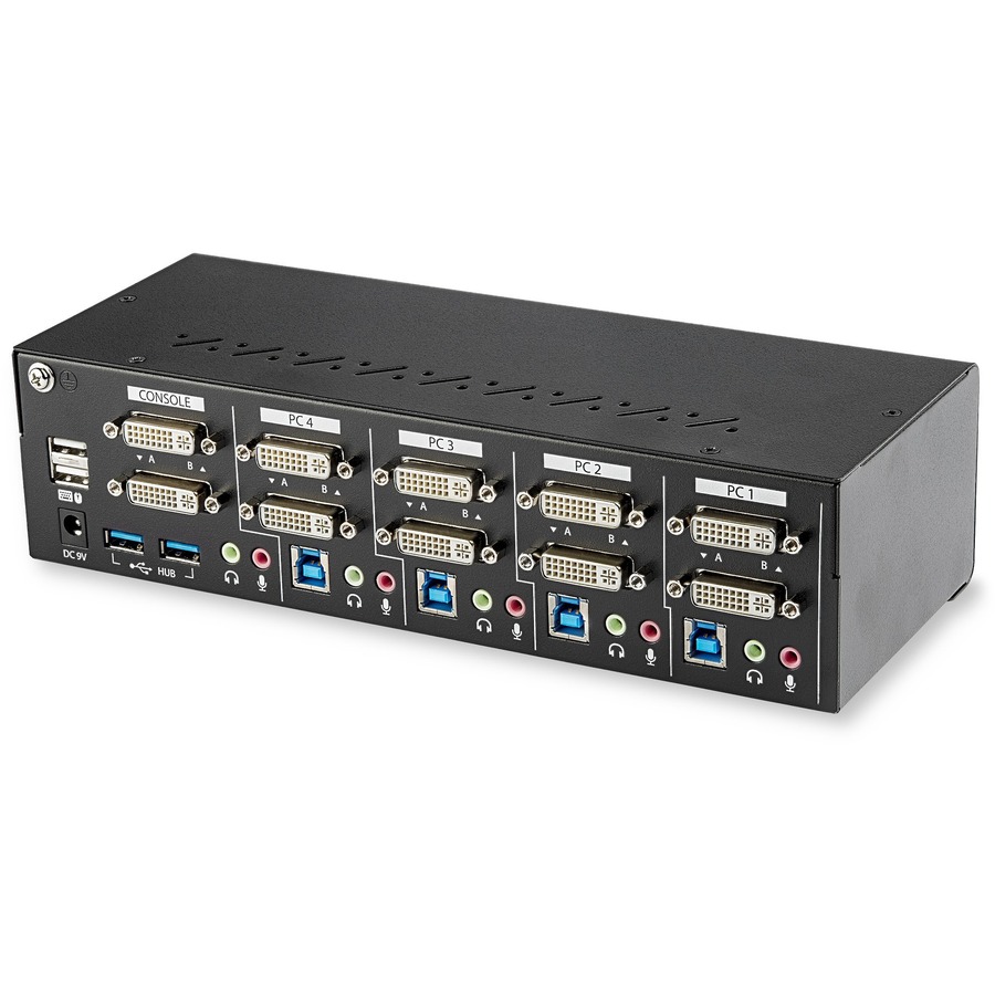 StarTech.com 4 Port Dual Monitor DVI KVM Switch - Dual Screen Display Compact USB KVM Switch with USB 3.0 Hub & Audio - TAA Compliant