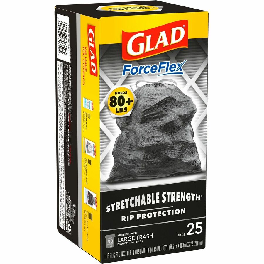 Glad ForceFlex Tall Kitchen Drawstring Trash Bags - 13 gal Capacity - 9 mil  (229 Micron) Thickness - White - Plastic - 3/Carton - 120 Per Box - Kitchen,  Home, Breakroom, Day Care, Garbage - Reliable Paper