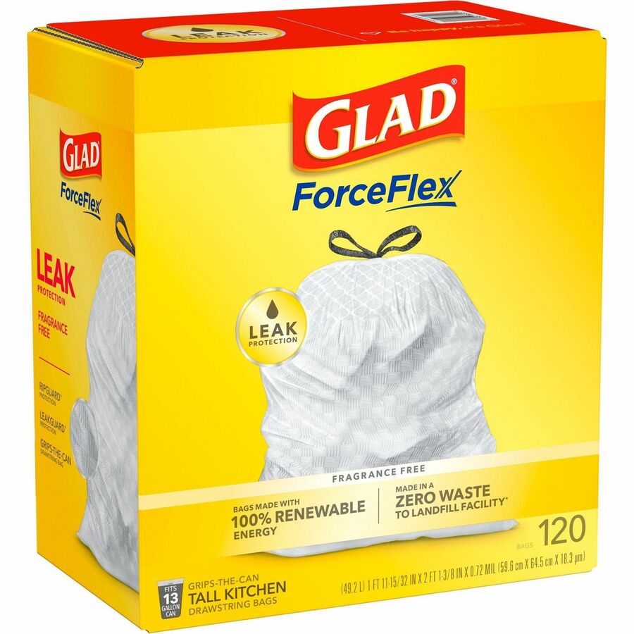 Glad ForceFlexPlus Tall Kitchen Drawstring Trash Bags - Fresh Clean with  Febreze Freshness - 13 gal Capacity - 24.02 Width x 24.88 Length - 0.82  mil (21 Micron) Thickness - Drawstring Closure 