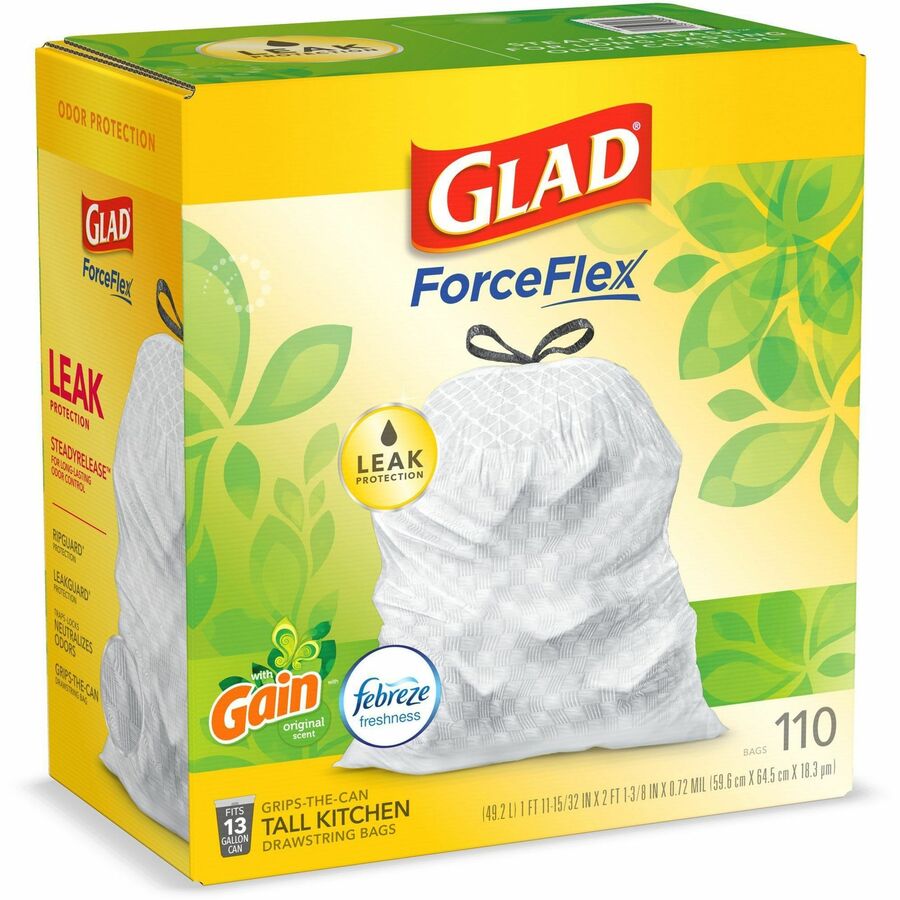 Glad ForceFlex Kitchen Bags, Tall, Drawstring, Fresh Clean, 13 Gallon - 110 bags