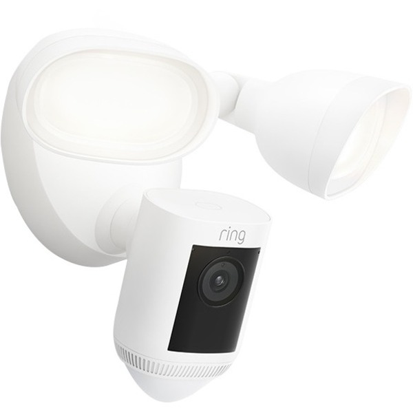 Ring Floodlight Cam Pro, Smart 1080p HD Security Camera With 2 Adjustable LED Floodlight Head with 2000 lumen, 105 dB siren, Real-Time Notifications, Live View Footage, Works with Amazon Alexa - White