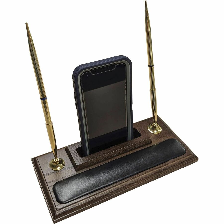 Dacasso Walnut & Leather Double Pen Stand/Cell Phone Holder