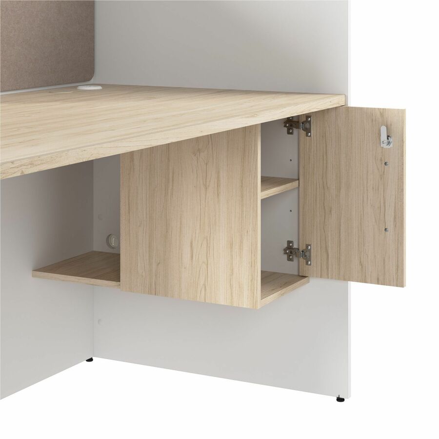 Picture of Hustle Large Storage Cabinet, 48H x 59W x 30D, White/Natural Elm Melamine, 1 Adj Shelf, Grommet w/AC & USB, EA