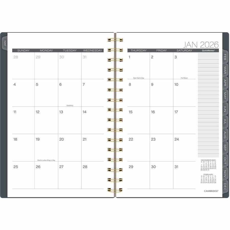 Picture of Hera Weekly/Monthly Planner, 12-month, 5.5" x 8.5", Twin wire, Black/Gold poly cover, Pocket, Sticker sheet, 1 EA