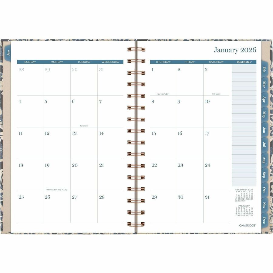 Picture of Elizabeth Weekly/Monthly Planner, 12-month, 5.5" x 8.5", Twin wire, Blue/White cover, Pocket, Sticker sheet, 1 EA