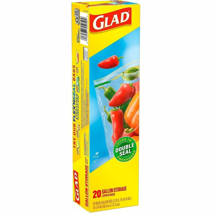 Glad Food Storage Zipper Bags - 10.75" Length x 10.56" Width - Zipper Closure - Yellow - Plastic - Food, Storage, Home, Office - 20 Bags/Box - 12 / Carton 6