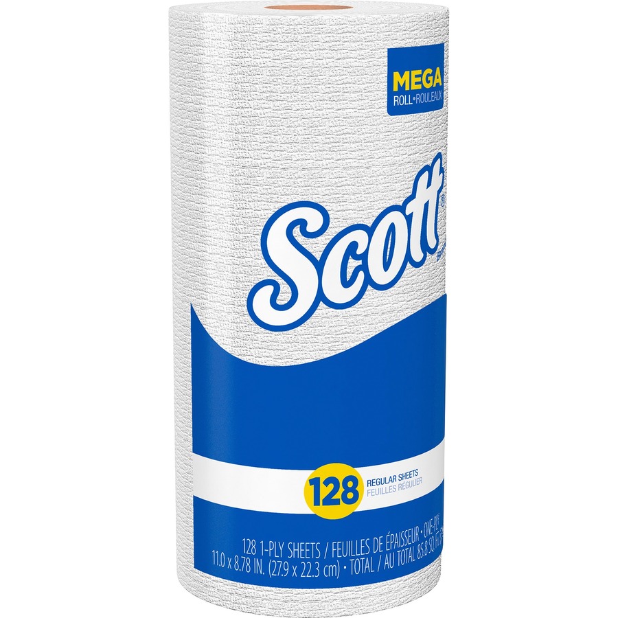 Picture of Scott Roll Towel - 1 Ply - 11 x 8.87 - 128 Sheets/Roll - White - Soft, Perforated, Absorbent - 128 Sheets - 20 / Carton