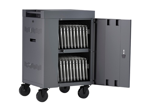 Image for Bretford CUBE Cart Mini Charging Cart AC for 20 Devices, Charcoal Paint - 2 Shelf - Push Handle Handle - Steel - 24" Width x 21" from HP2BFED