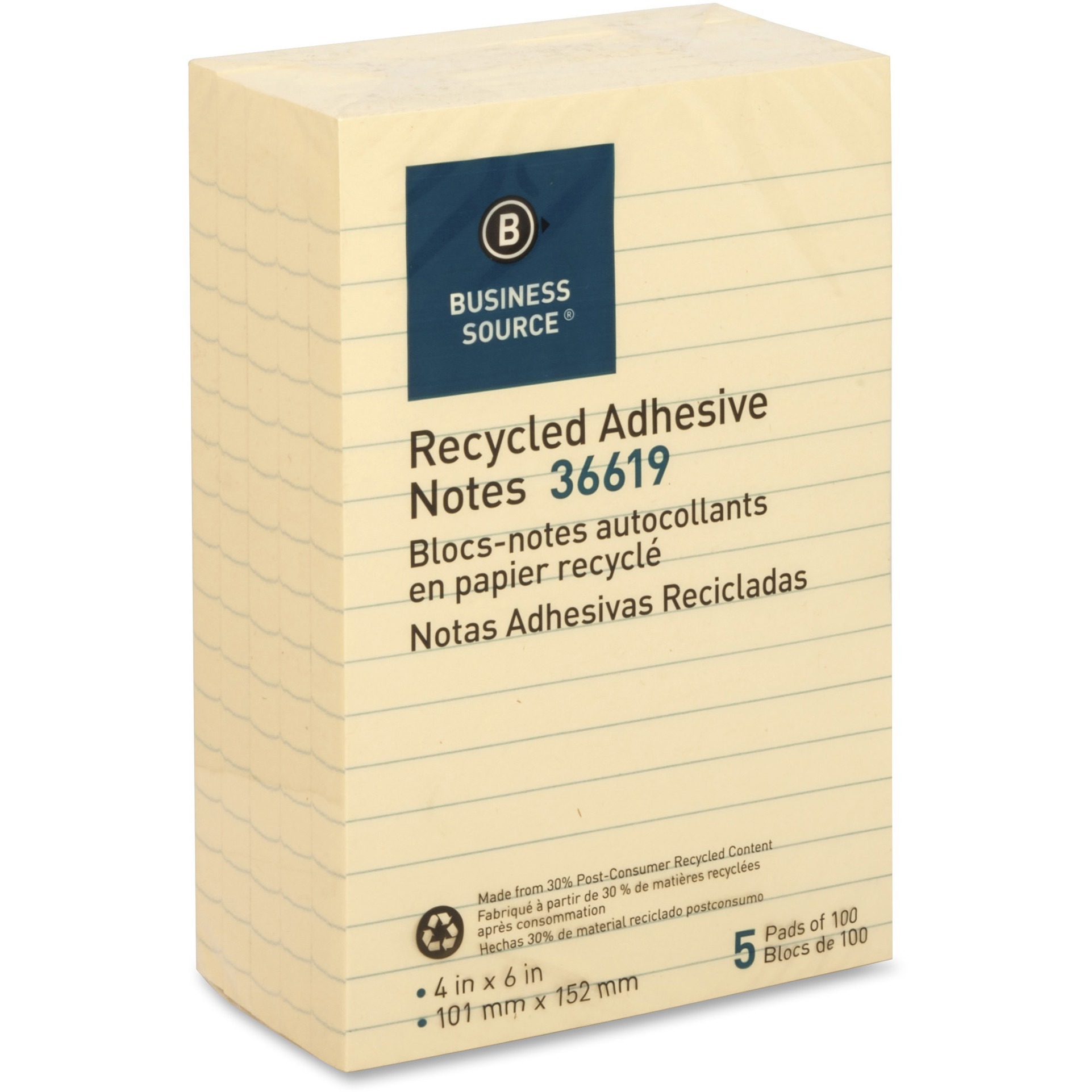 BSN36619 Business Source Business Source Yellow Adhesive Notes 4" X