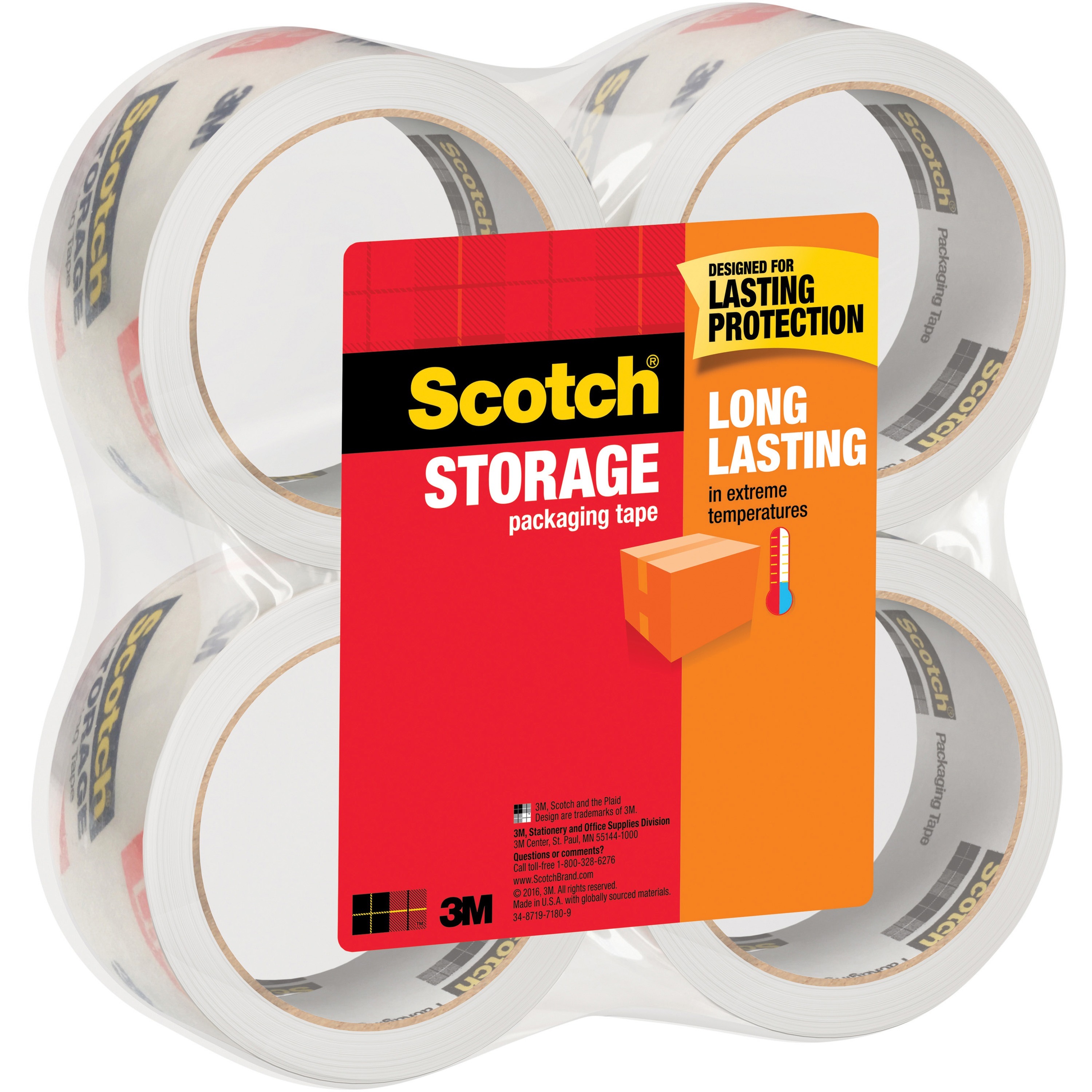 MMM36504 Scotch® Storage Tape, 3" Core, 1.88" X 54.6 Yds, Clear, 4/Pack