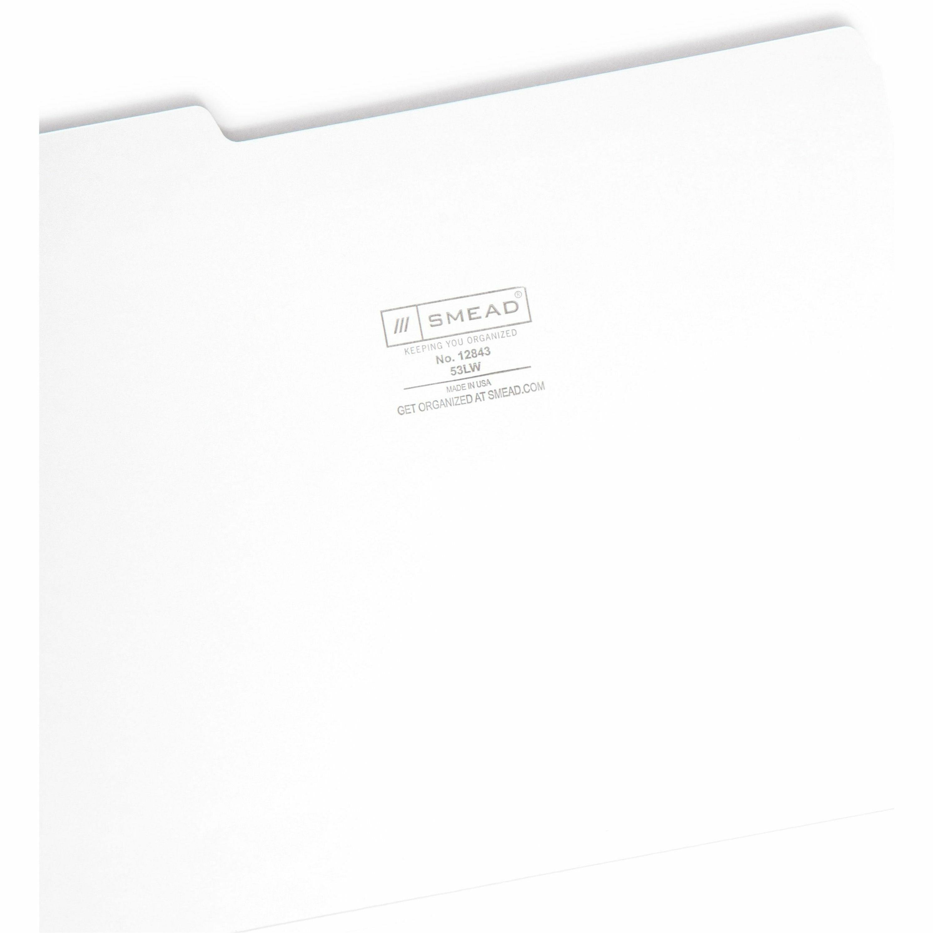 Smead File Folders 1/3 Cut Top Tab Letter White 100/Box 12843