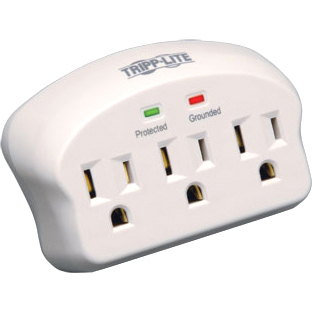 Eaton SK3-0 wallmount surge protector with 3 outlets, direct plug-in design, and diagnostic LEDs — right view