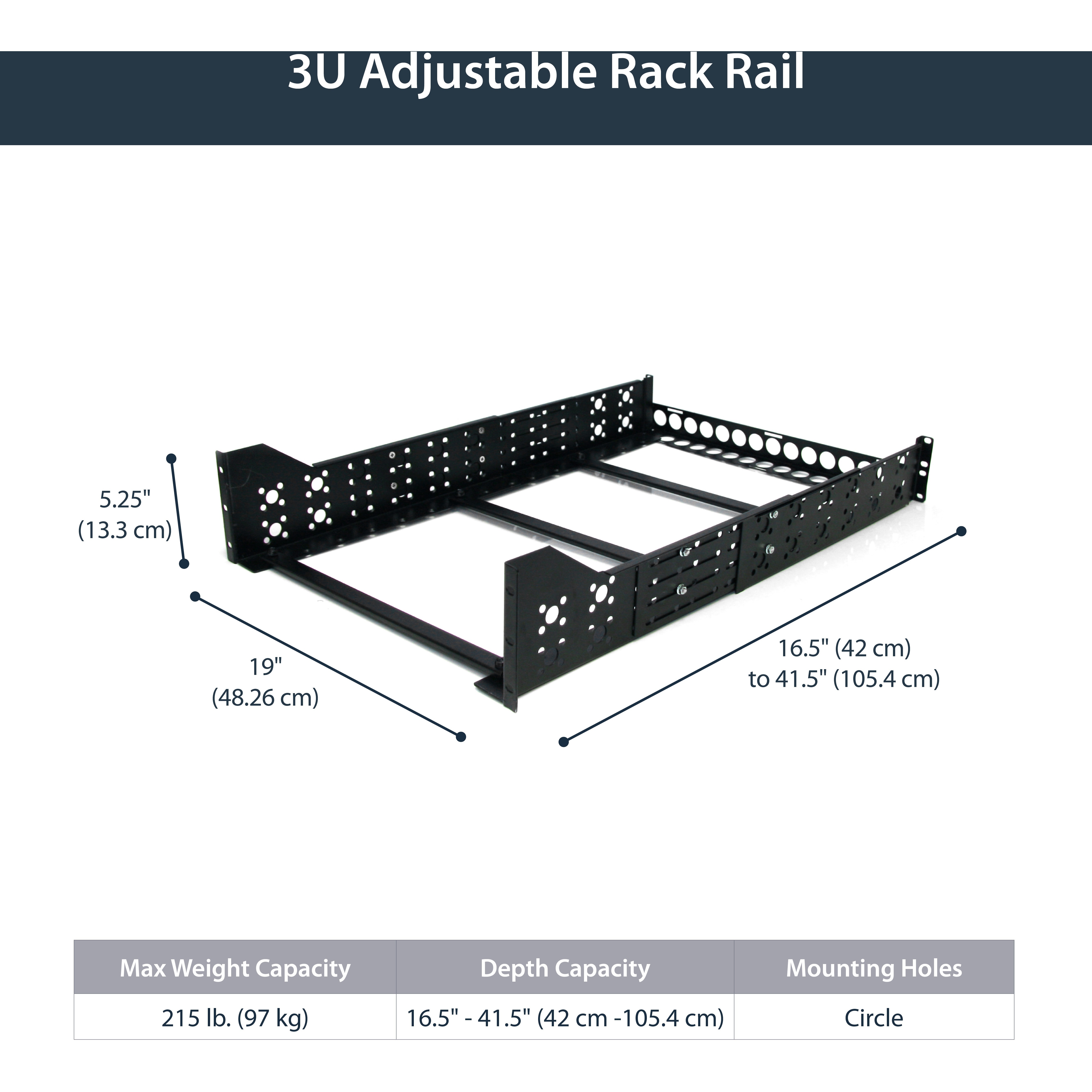 3U Fixed 19 Adjustable Depth Universal Server Rack Rails