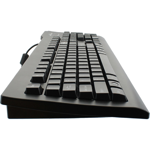 WASHABLE TRUETYPE KEYBOARD BLACK BACKLIT- DISHWASHER SAFE MEDICAL GRADE.   STANDS UP TO HARSH DISINFECTANTS AND CLEANERS. PLUG & PLAY USB CONNECTOR & SEAL CAP. IDEAL IN ALL MEDICAL ENVIRONMENTS. US, QWERTY, W/ KEYLOCK. — right view