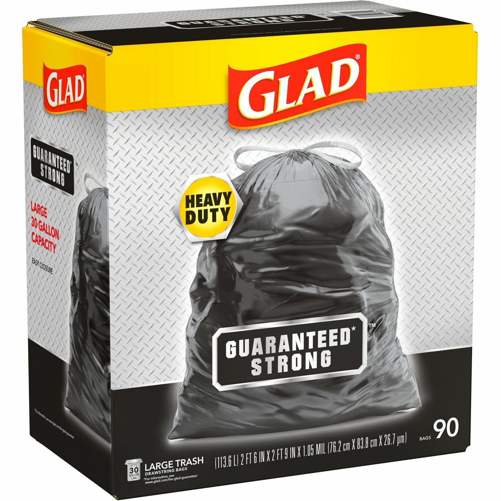 Glad Drawstring 30 Gallon Trash Bags, Black - 90 Count