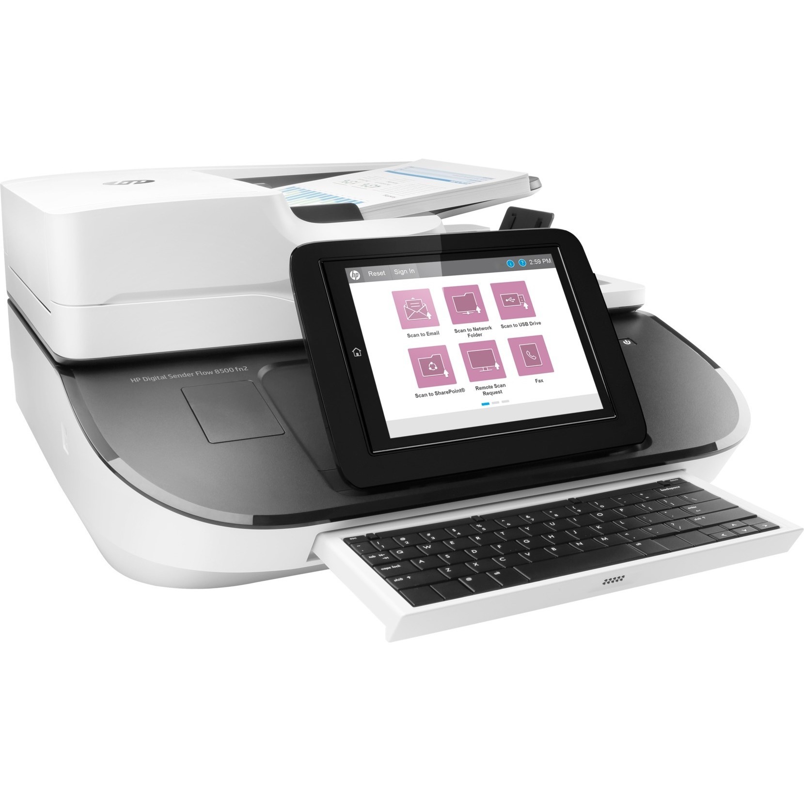 HP Digital Sender Flow 8500 fn2 desktop document scanner for office capture workflows — right view