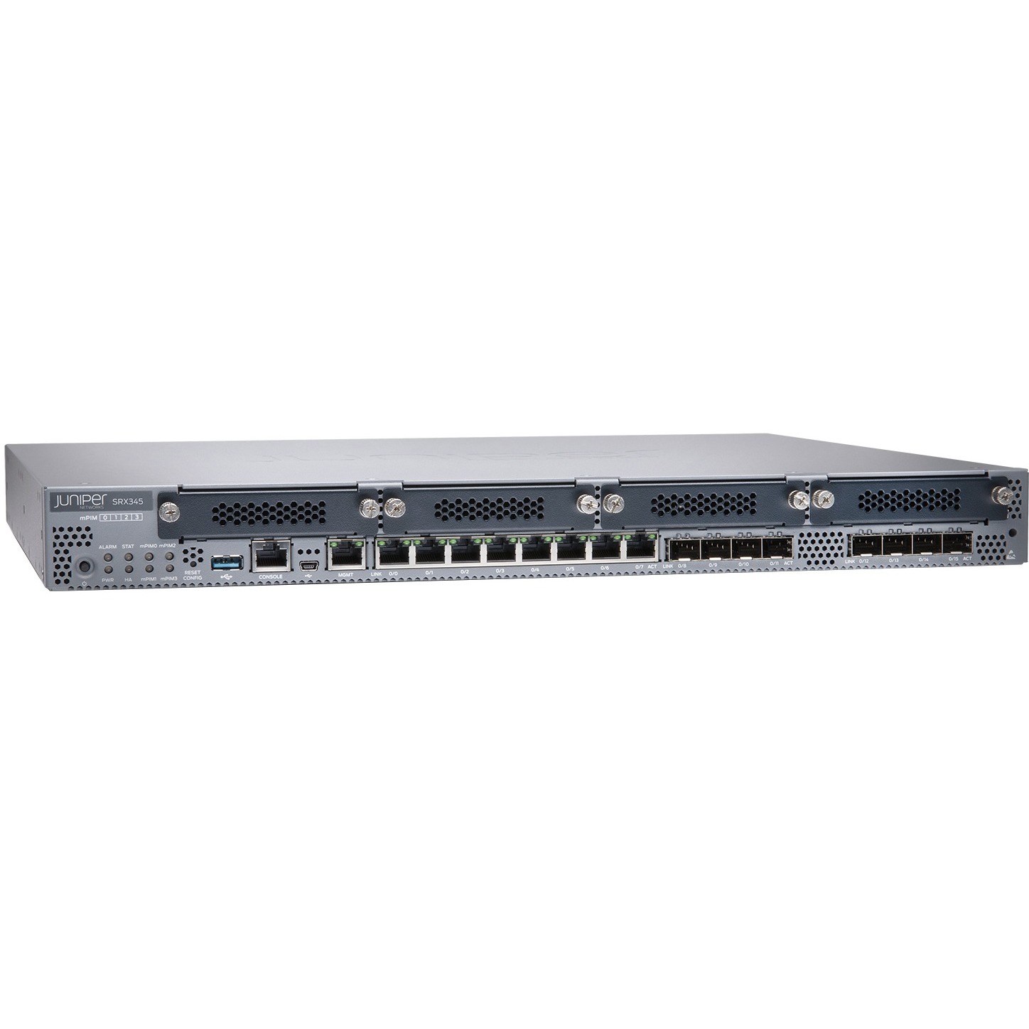 Juniper SRX345 branch router hardware with single DC power supply — right view
