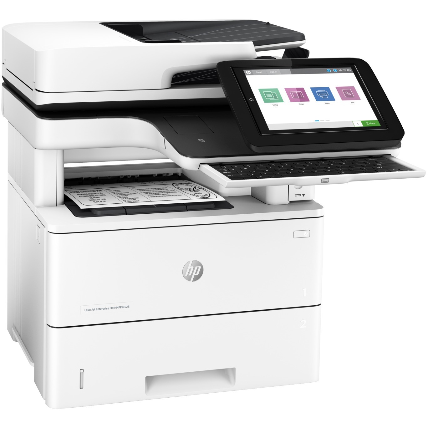 HP LaserJet Enterprise Flow MFP M528c monochrome multifunction printer for enterprise office workflows — right view