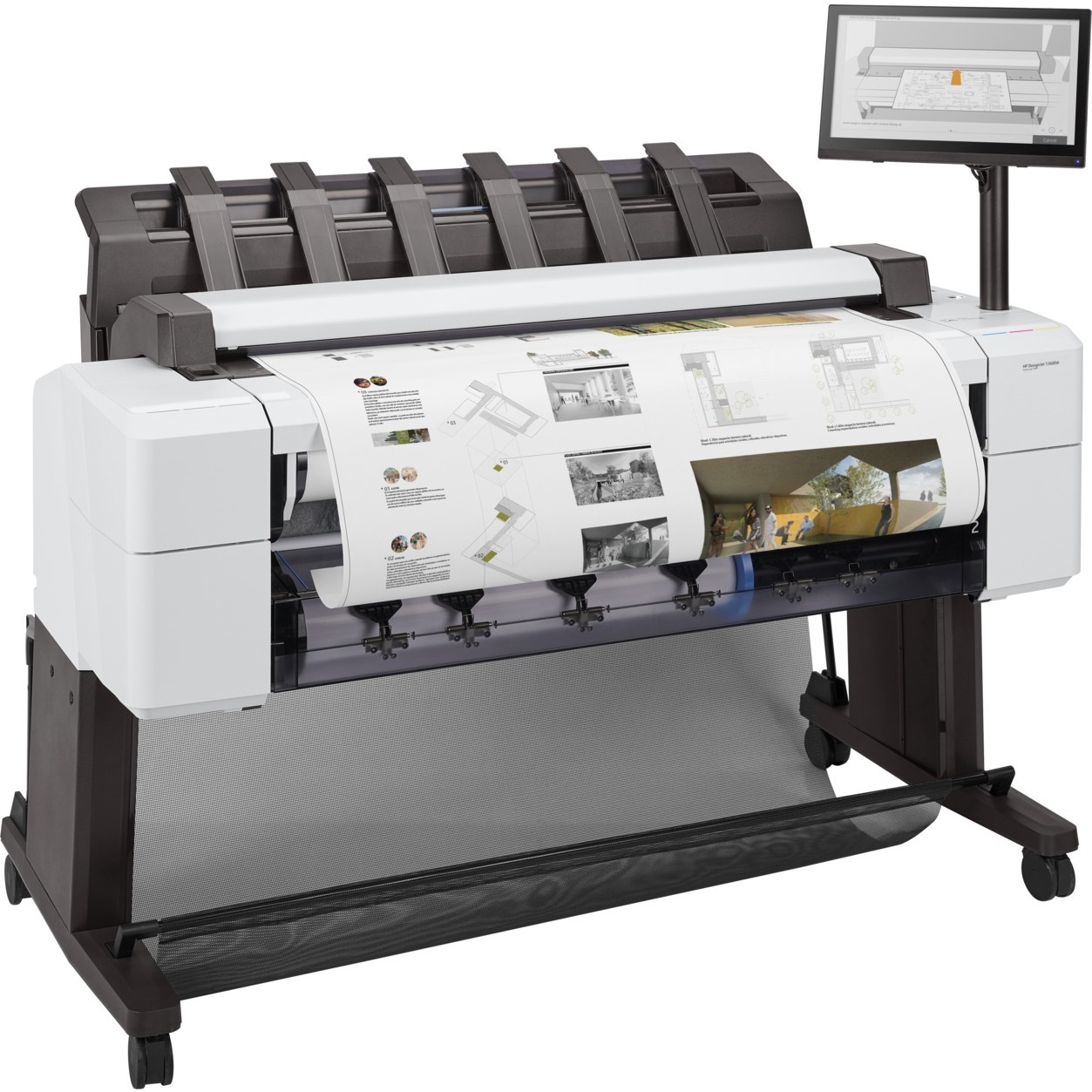 HP DesignJet T2600dr 36-inch PostScript multifunction printer for large-format plan printing and scanning — right view