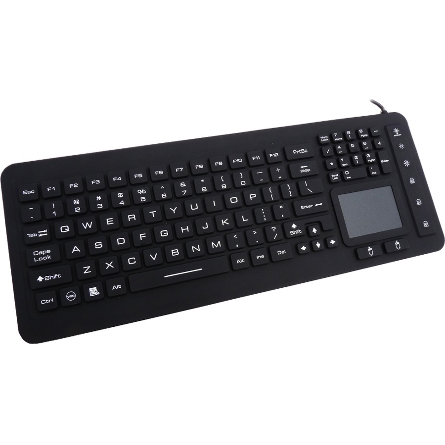 Ergoguys DSI waterproof LED keyboard with integrated touchpad, sealed keyplane — right view