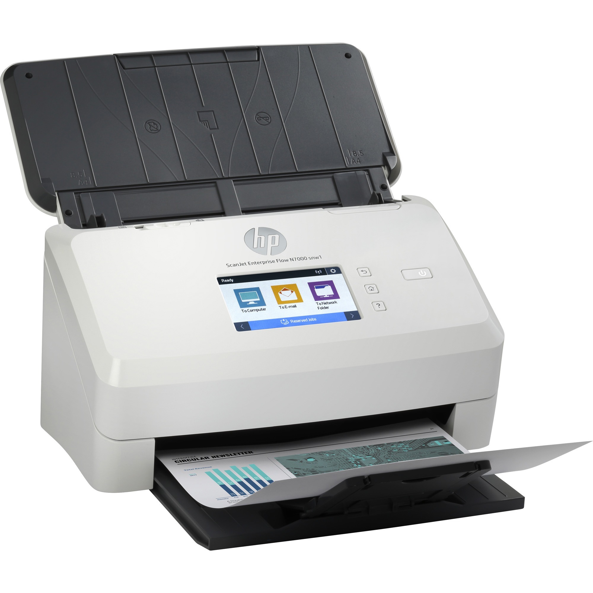 HP ScanJet Ent Flow N7000 snw1 desktop document scanner with 80-sheet ADF and duplex scanning — right view