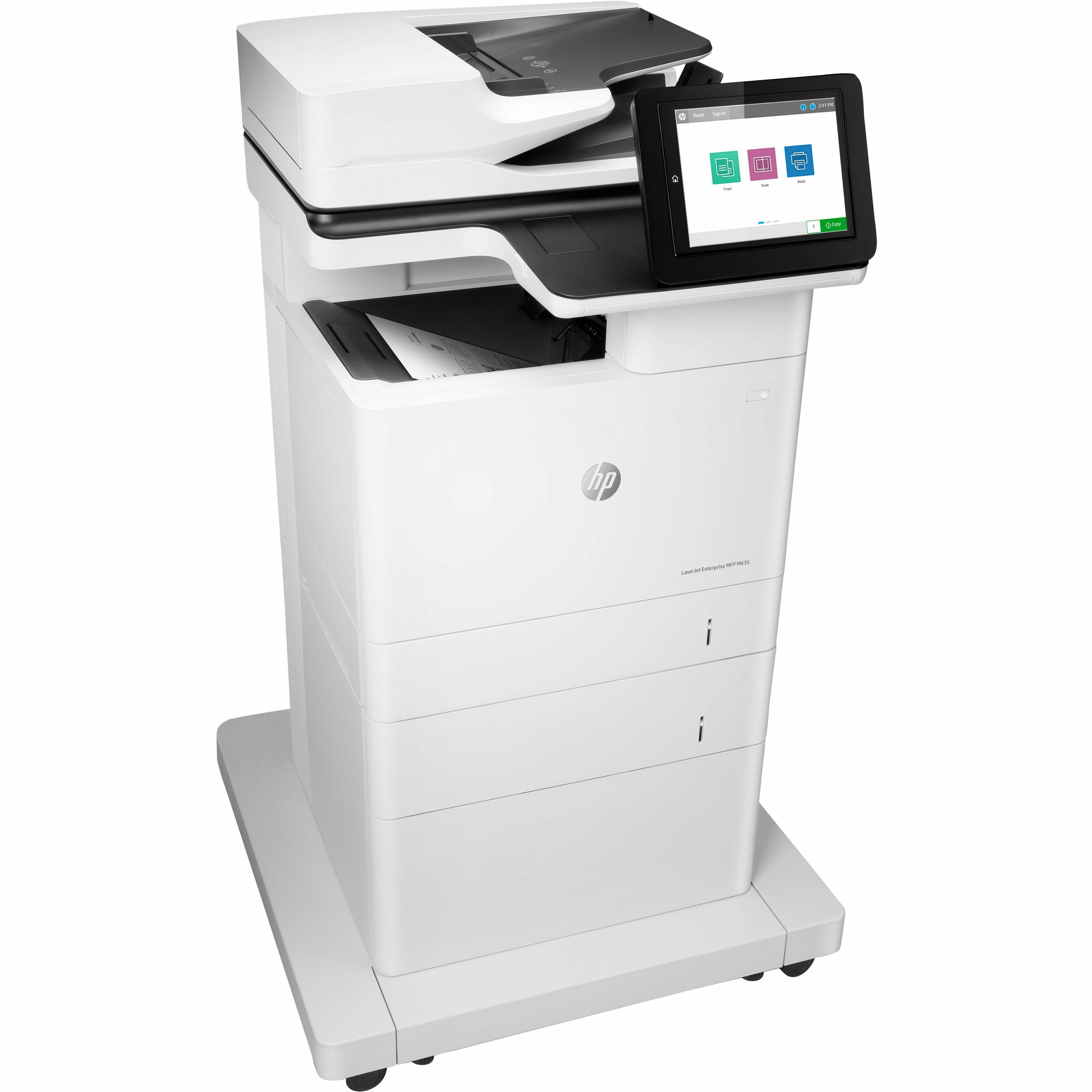 HP LaserJet Enterprise M635fht monochrome multifunction printer for enterprise print, scan, copy, and fax workflows — right view