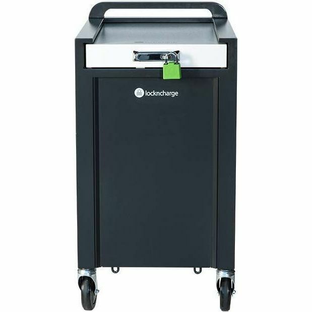 LOCKNCHARGE Carrier 20 charging cart with soft-closing top lid that doubles as a work surface — right view